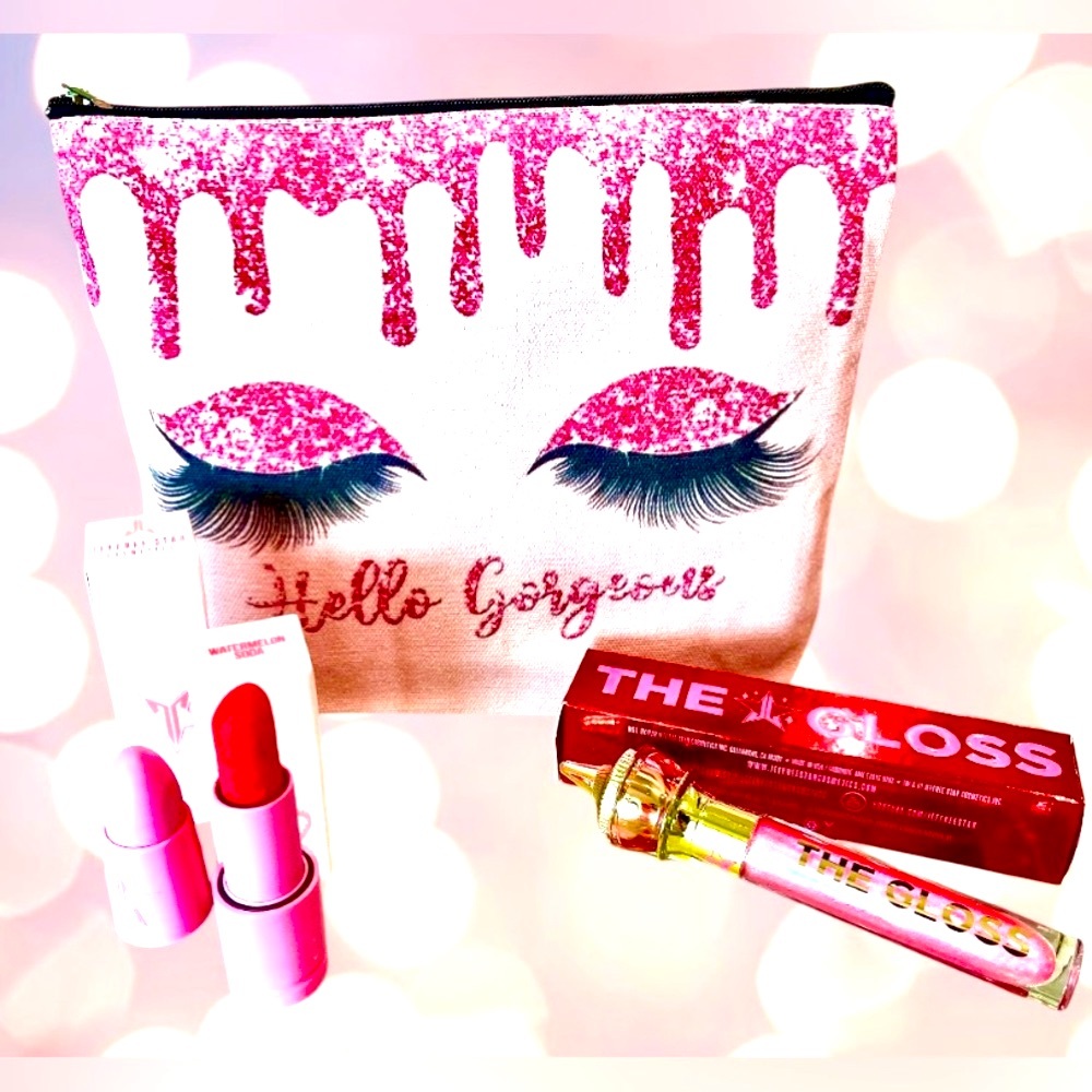 3 Pc NEW Jeffrey Star The Gloss Succulent&Velvet Lipstick Watermelon+Mkup Bag